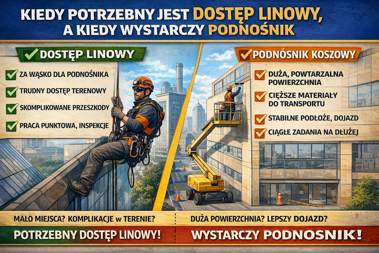 Kiedy potrzebny jest dostęp linowy, a kiedy wystarczy podnośnik